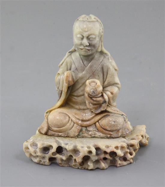 A Chinese soapstone figure of a Luohan, 18th century, height 12.2cm